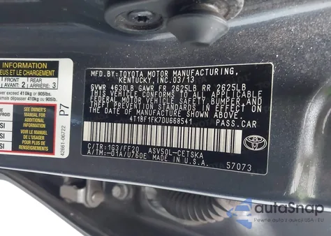 2013 Toyota Camry Se from USA, damaged, VIN 4T1BF1FK7DU668541